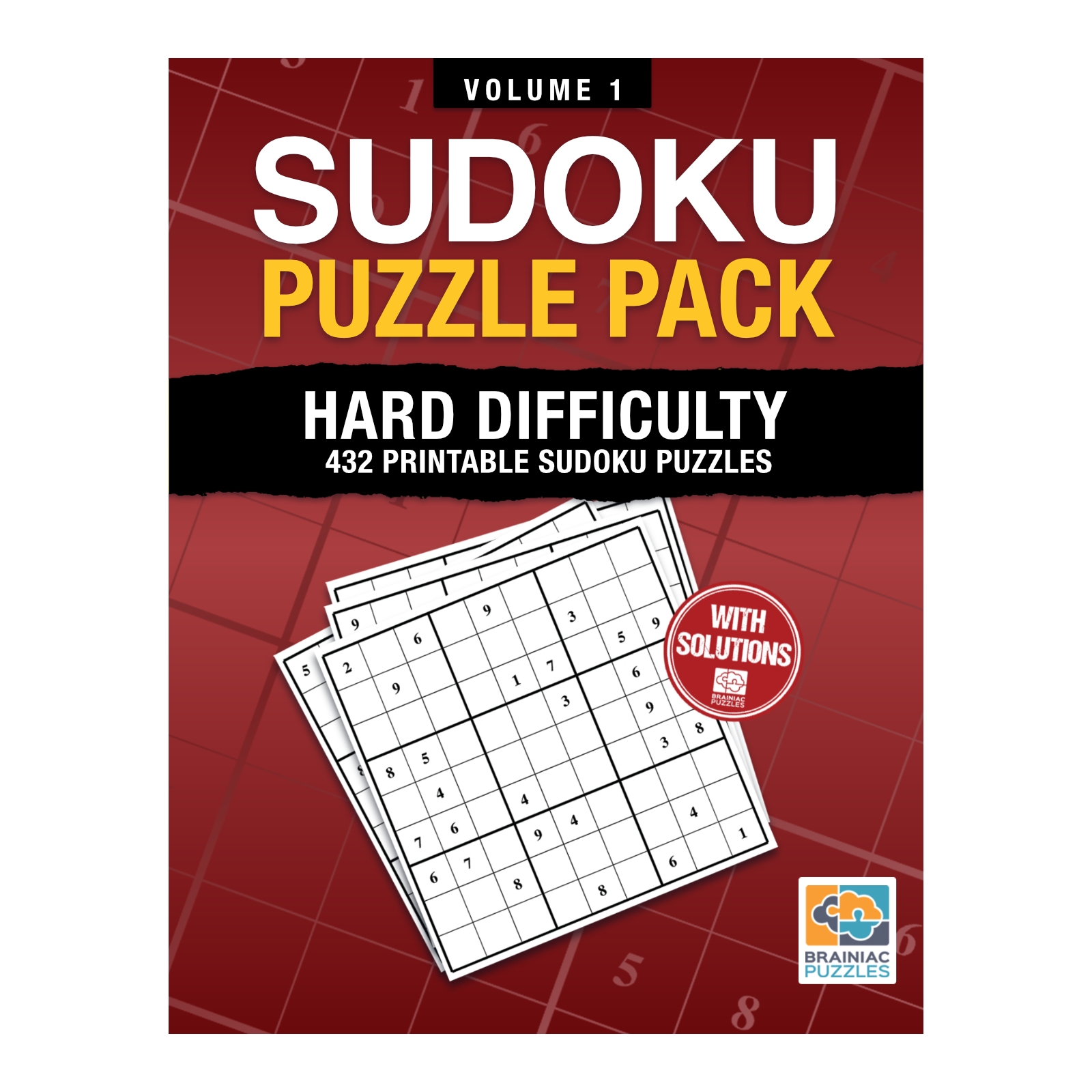 Printable Hard Sudoku Pack 432 Puzzles For Adults Volume 1 Brainiac Puzzles