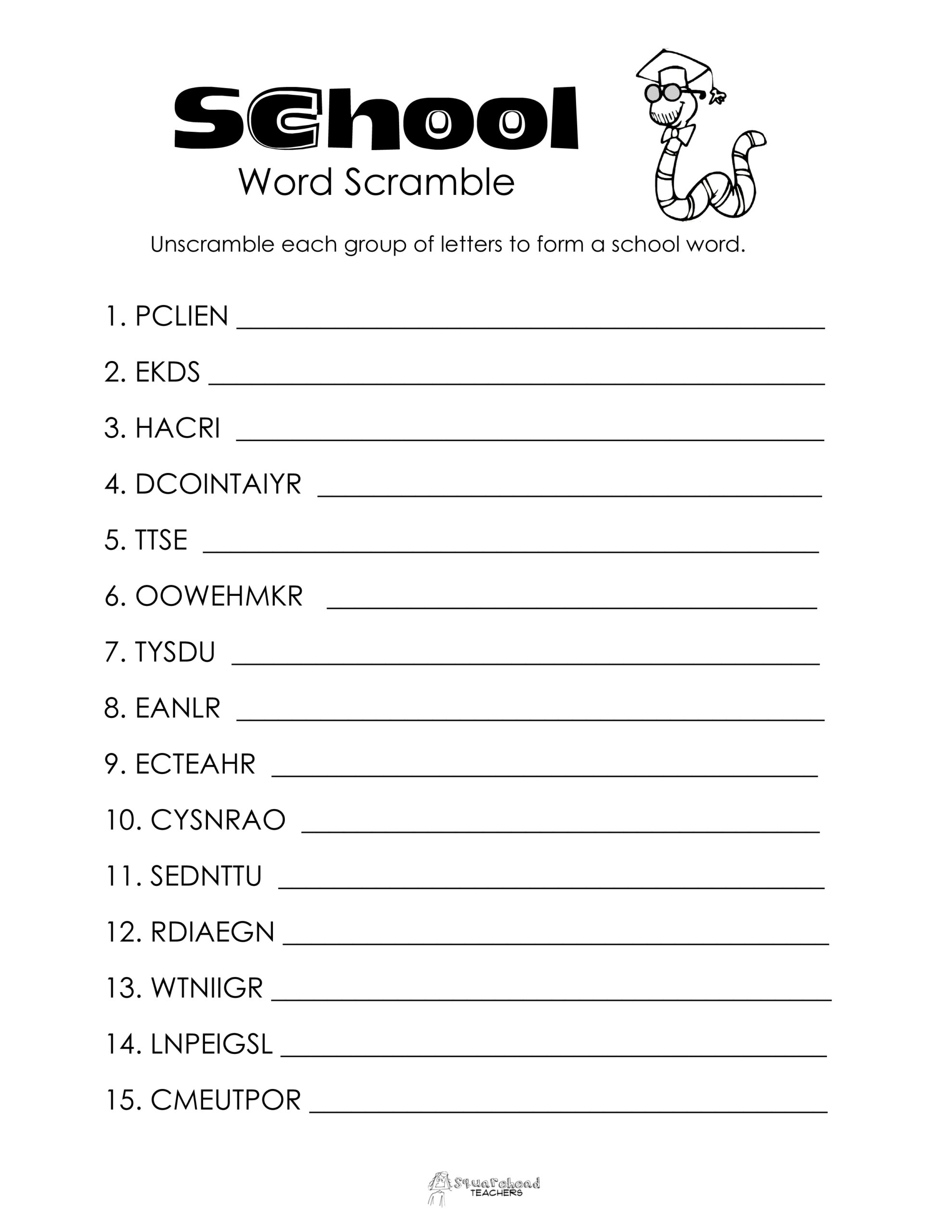 School Word Scramble Free Worksheet Squarehead Teachers