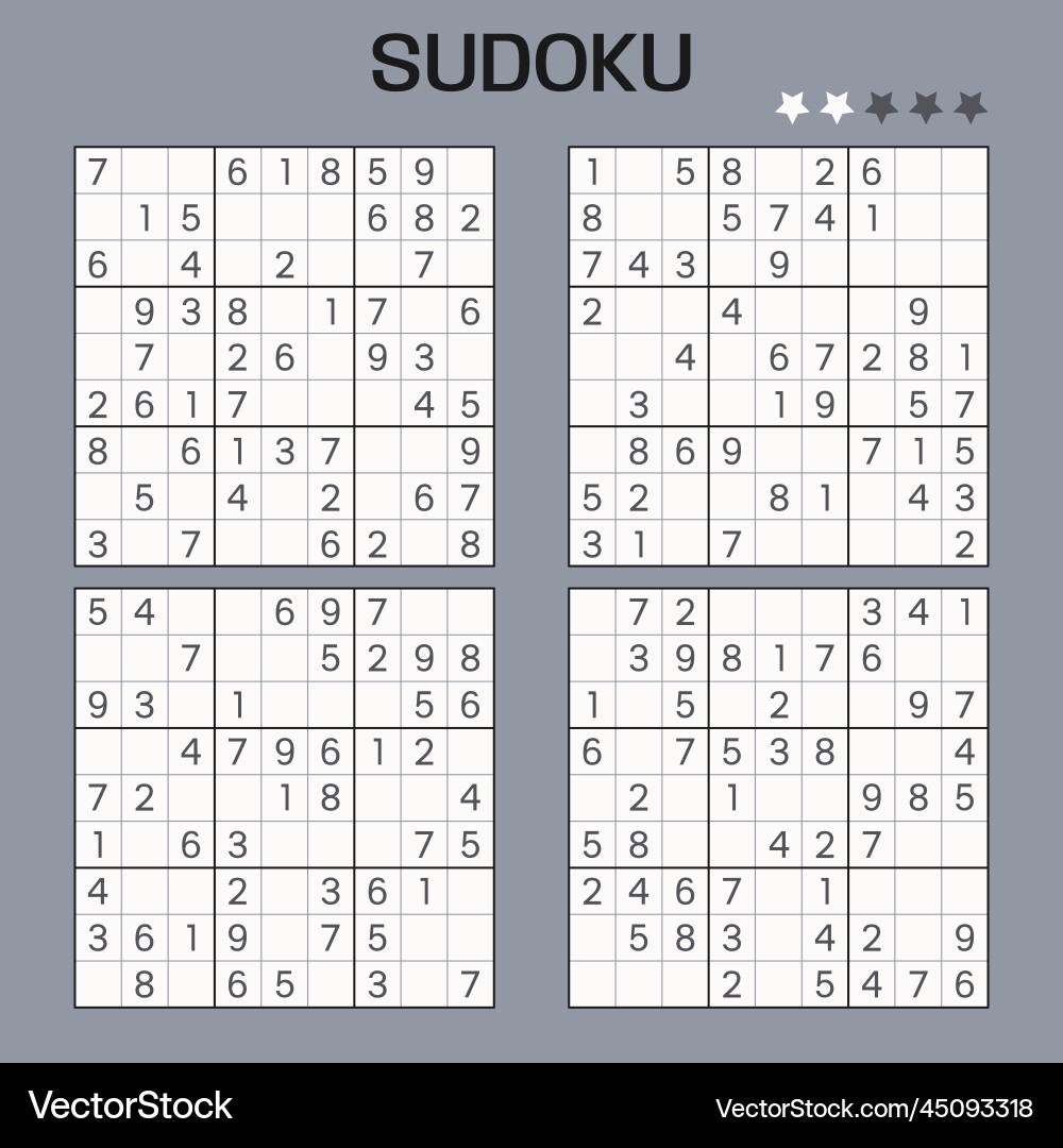 Set Of Sudoku Puzzles Easy Level Royalty Free Vector Image