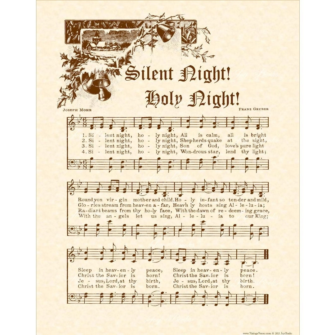 Silent Night Holy Night Christian Home U0026 Office Decor Christmas Carol Wall Art Holiday Wall Art Vintage Verses Sheet Music Sepia Brown 11x14 Etsy