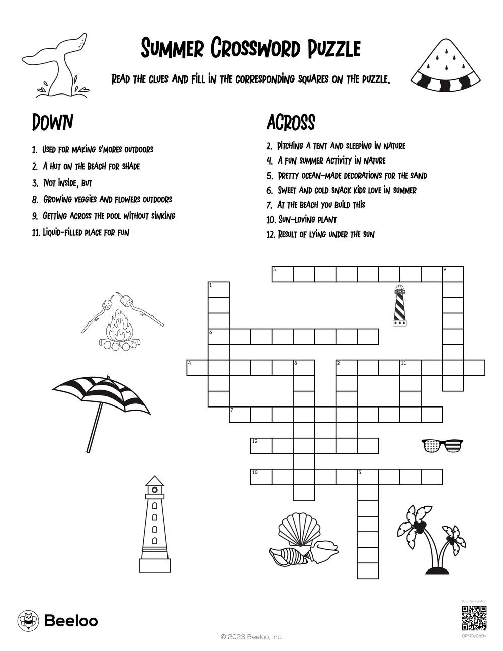 Summer themed Crossword Puzzles Beeloo Printable Crafts And