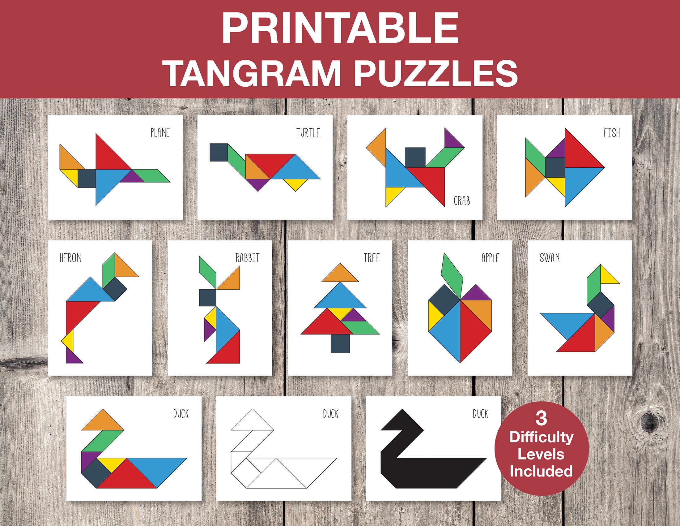 Tangram Puzzles Printable Game Kids Printable Puzzle Montessori Cards Kids Game Flash Cards Educational Game INSTANT DOWNLOAD G003 Etsy