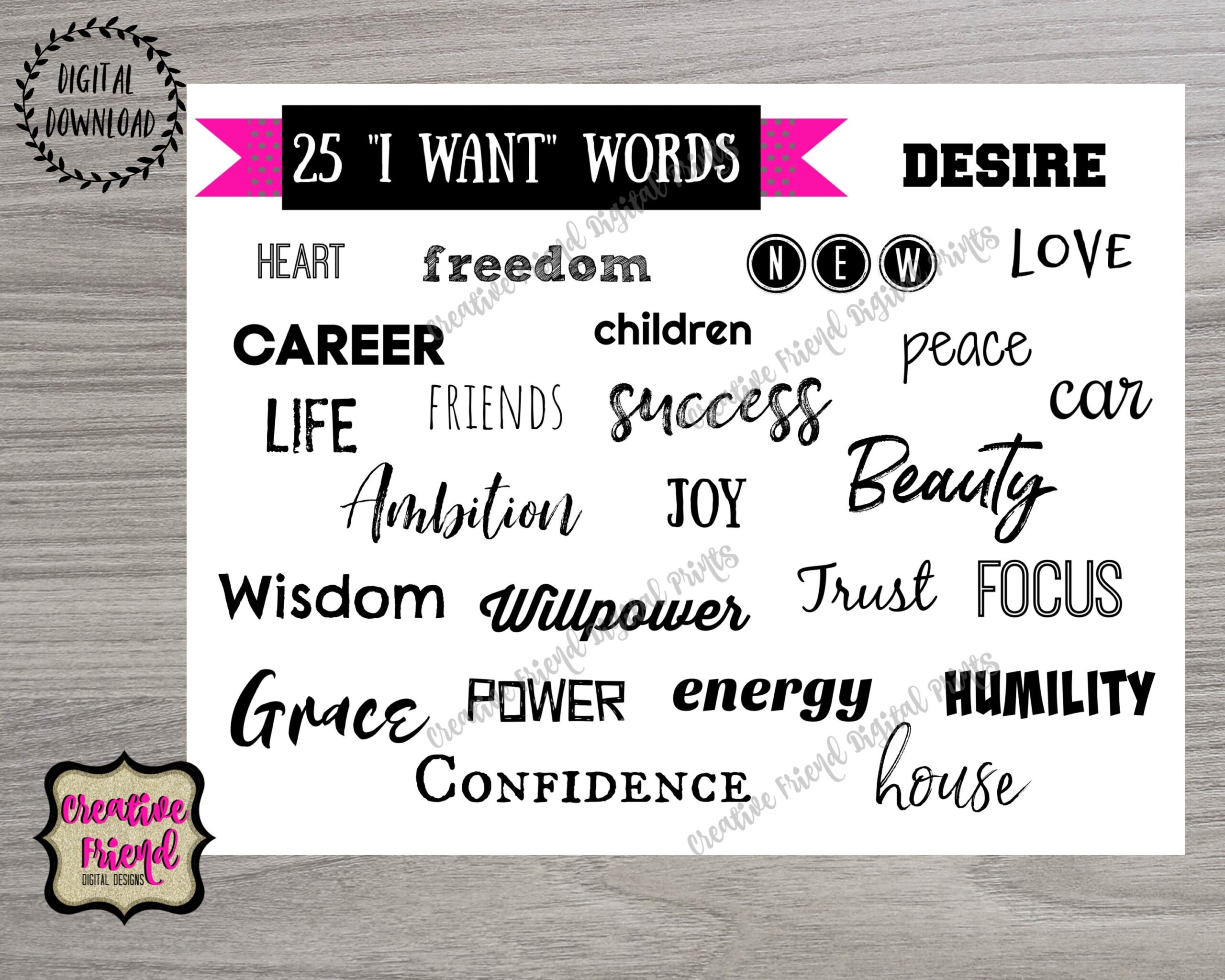 Vision Board Things I Want Words Printables MY Vision Powerful Words Motivational Board Scrapbook Words Digital Words Cards Etsy New Zealand
