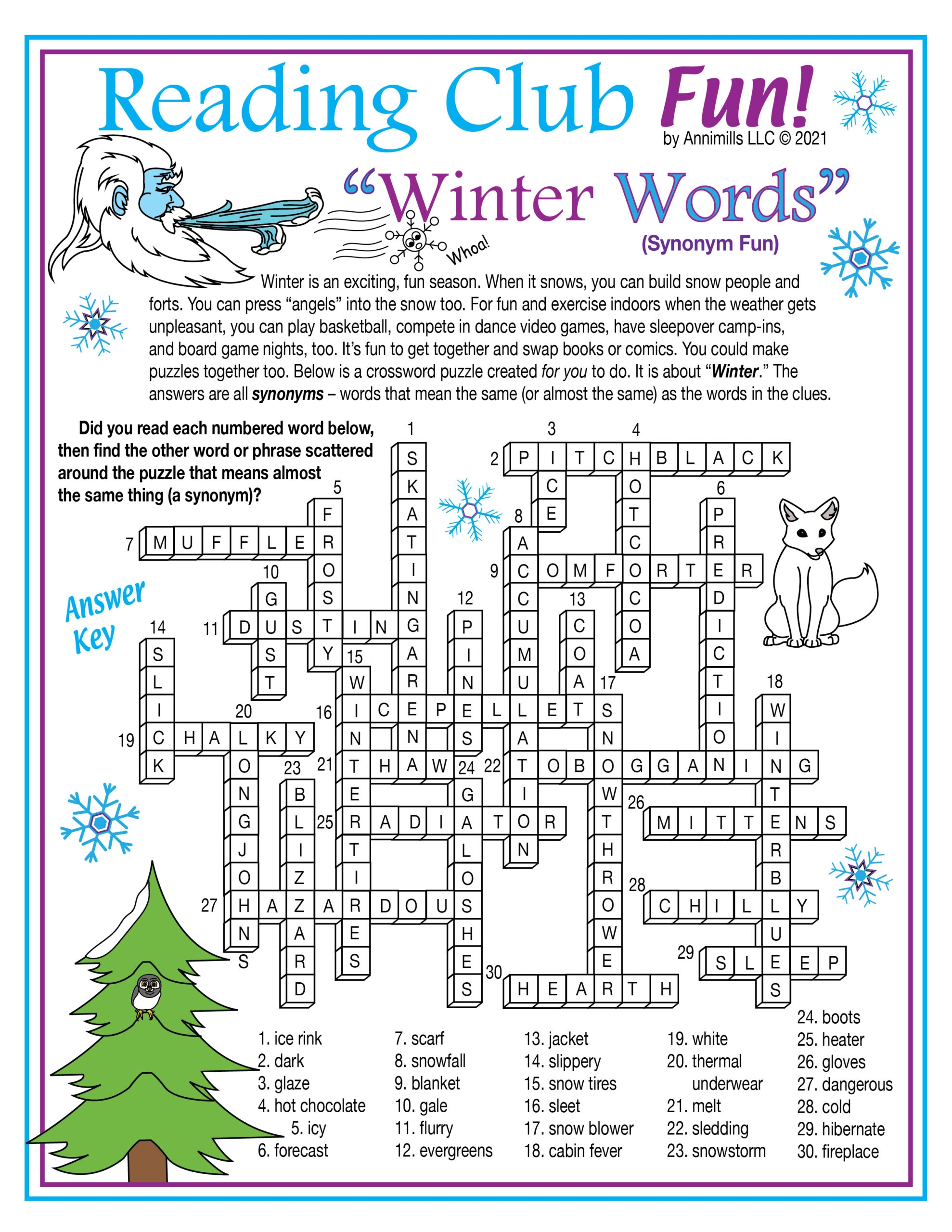 Winter Vocabulary Synonyms Printable Crossword Puzzle U0026 Word 