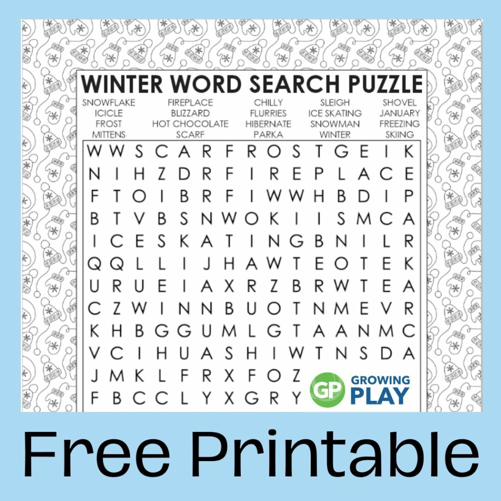 Winter Word Search Puzzle Free Printable Activity Growing Play