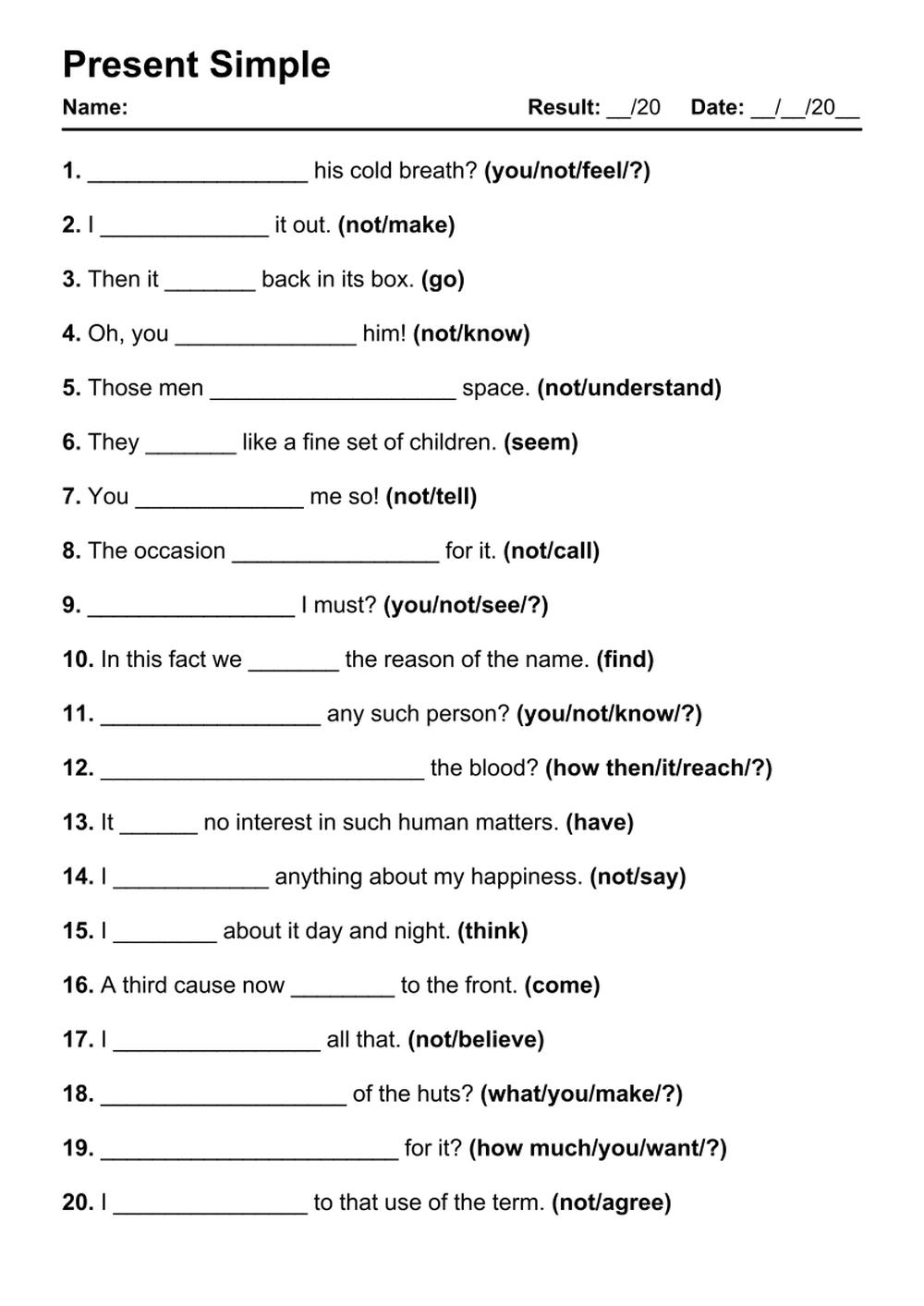 101 Present Simple PDF Worksheets With Answers Grammarism