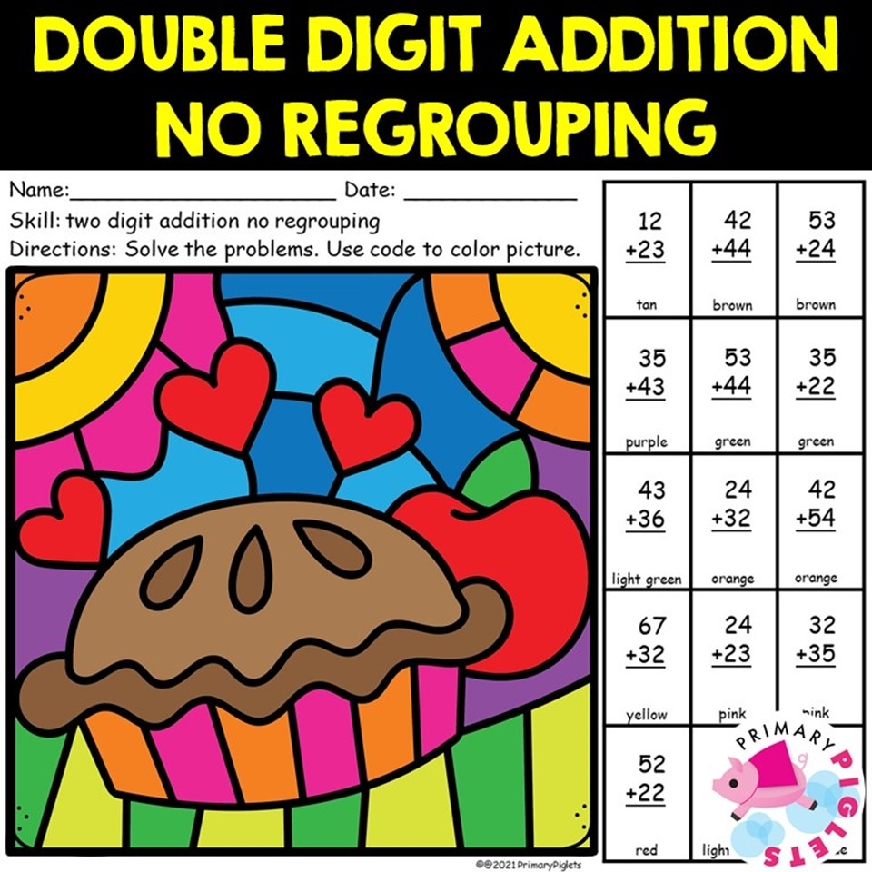 2 Digit Addition Color By Number Worksheets Infoupdate