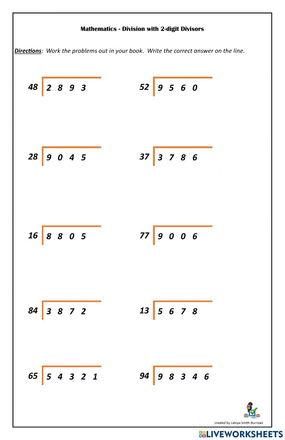 2 digit By 2 digit Division Worksheets Divisonworksheets