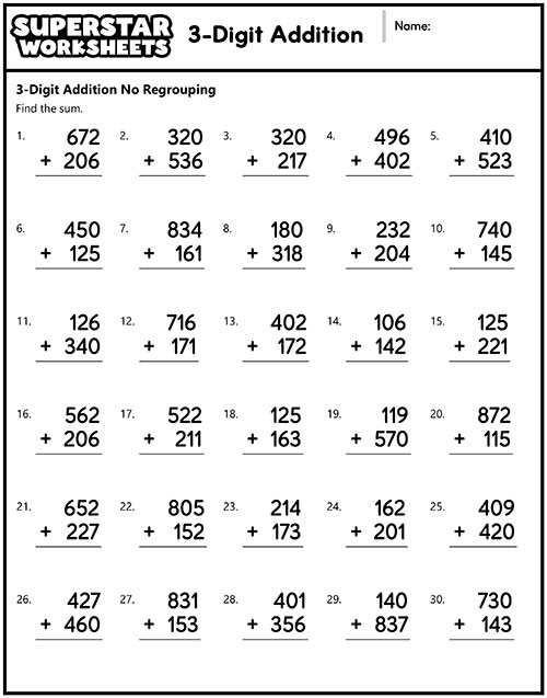 3 Digit Addition Worksheets Superstar Worksheets
