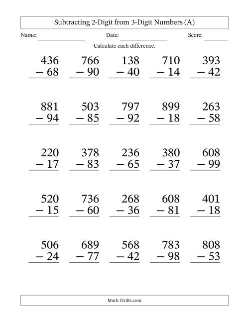 3 Digit Subtraction Worksheet Worksheets For Kindergarten