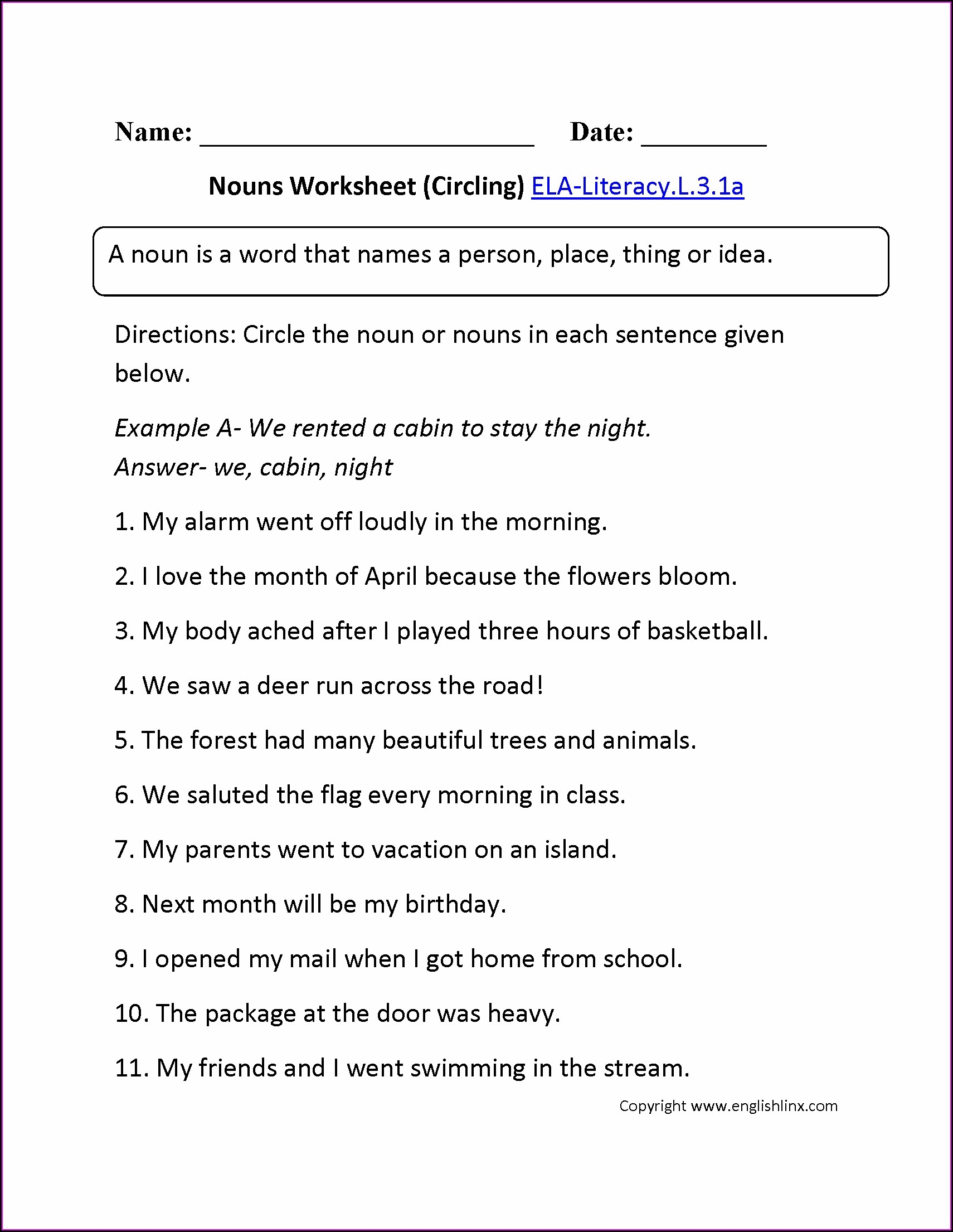 3rd Grade Noun Worksheet Class 3 Worksheet Resume Examples