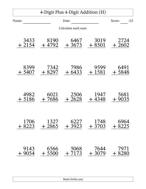 4 Digit Plus 4 Digit Addition With SOME Regrouping H 