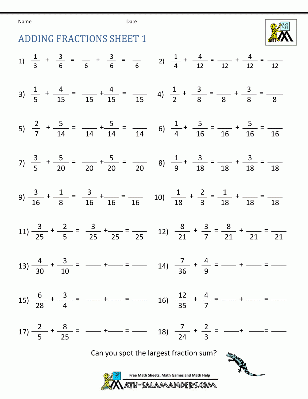5th Grade Addition Fractions Worksheets FractionsWorksheets
