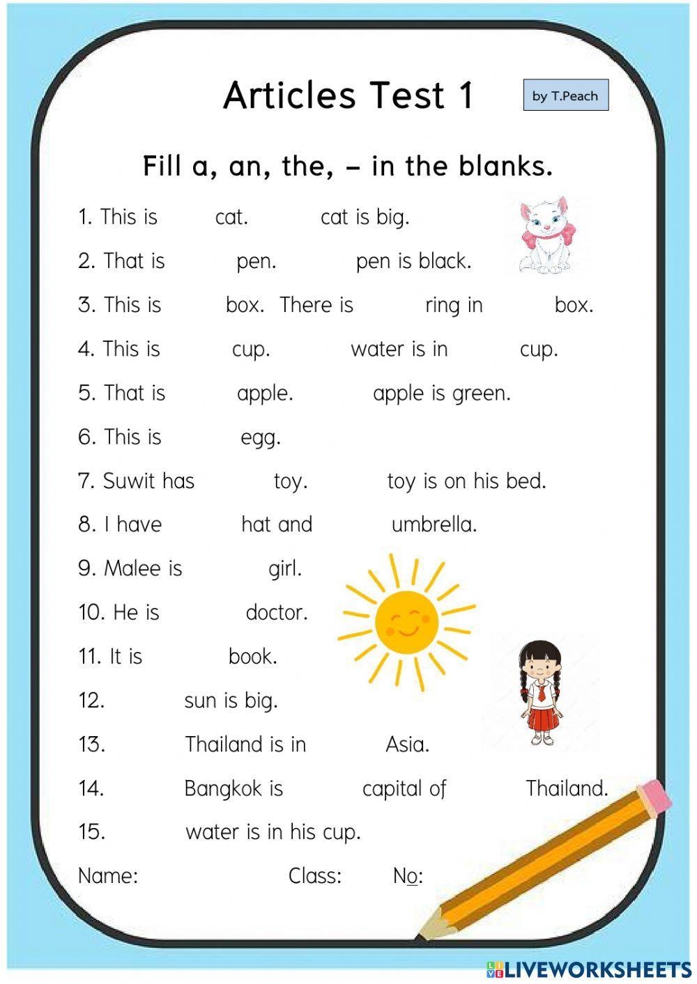 A An The Worksheet With Answers ExamPlanning Worksheets Library