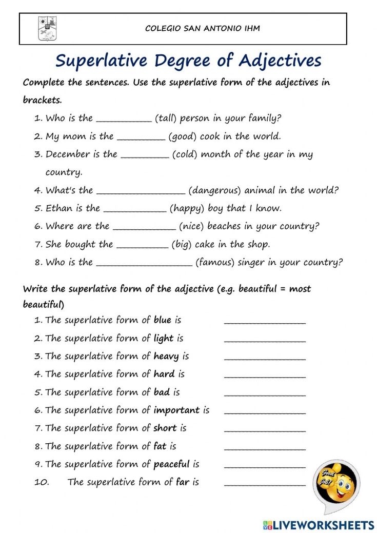A Worksheet With The Words Superflive Degree Of Adjecttives