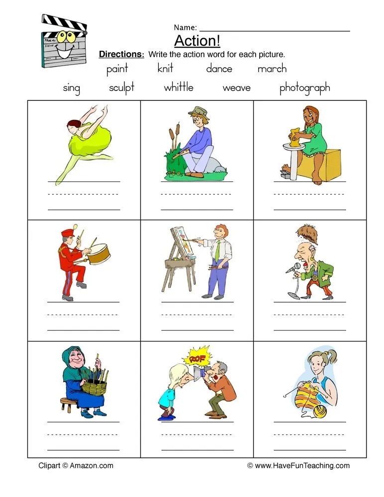 Action Words Worksheet By Teach Simple