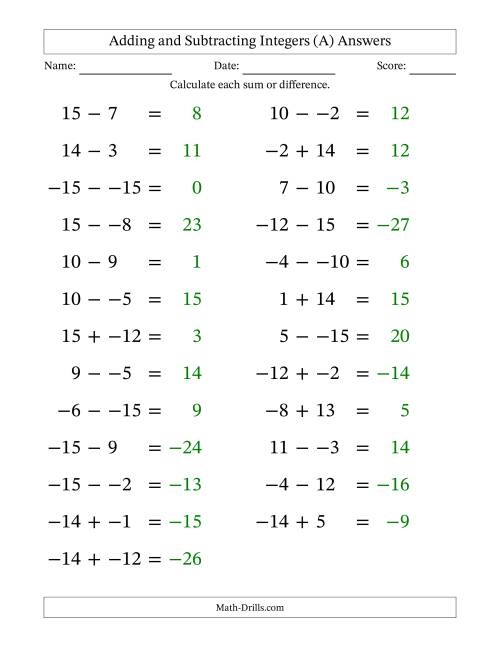 Adding And Subtracting Mixed Integers From 15 To 15 25 Questions