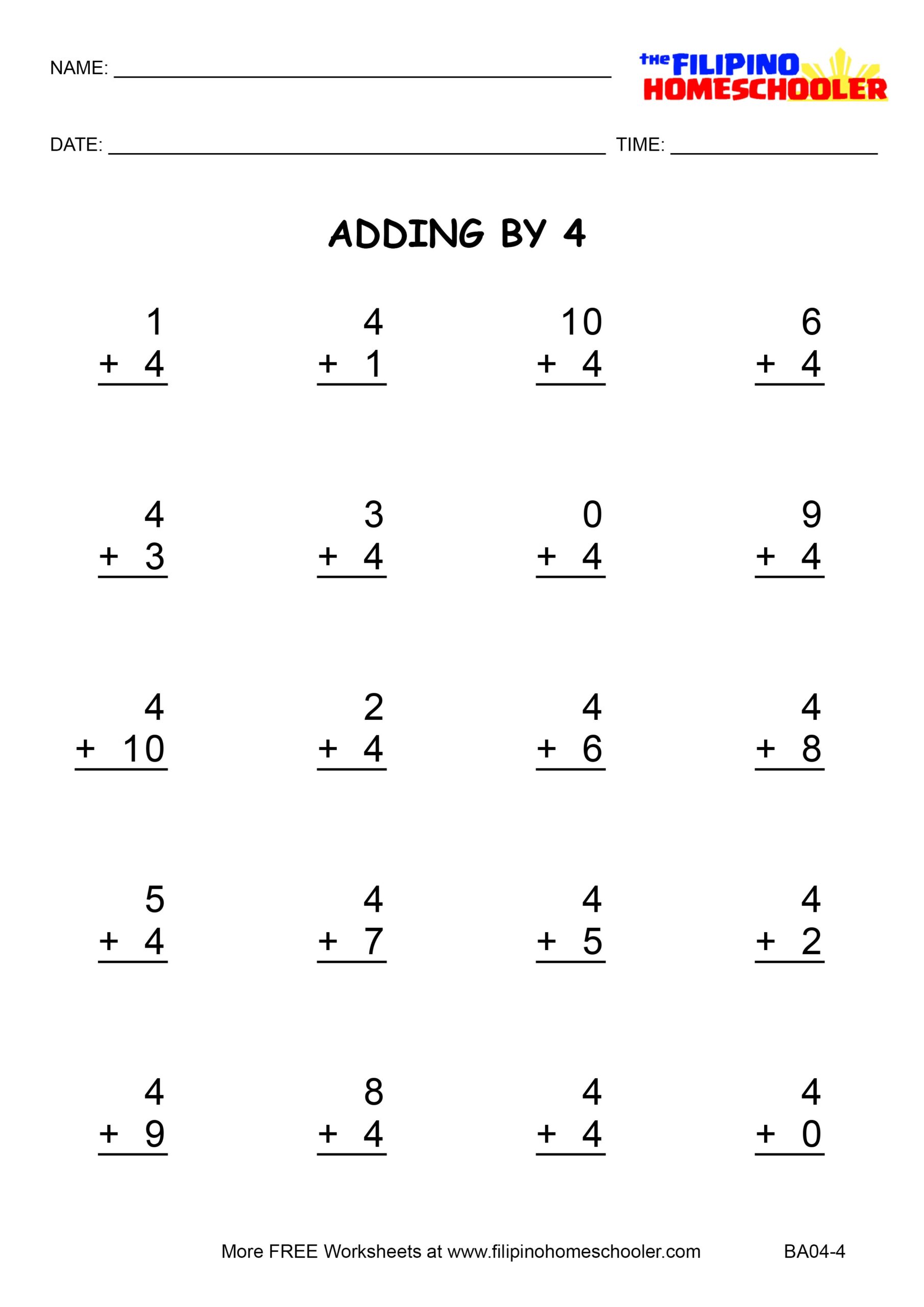Adding By 4 Worksheets And Teaching Strategies The Filipino Homeschooler