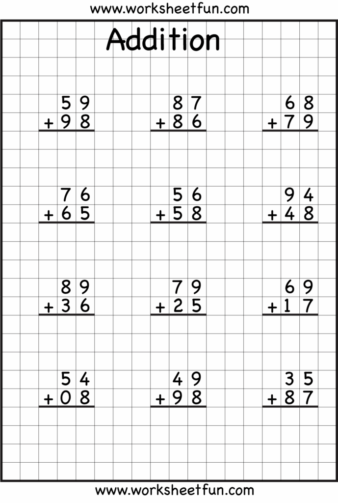 Addition 2 Digit Numbers - Free Printable Worksheets