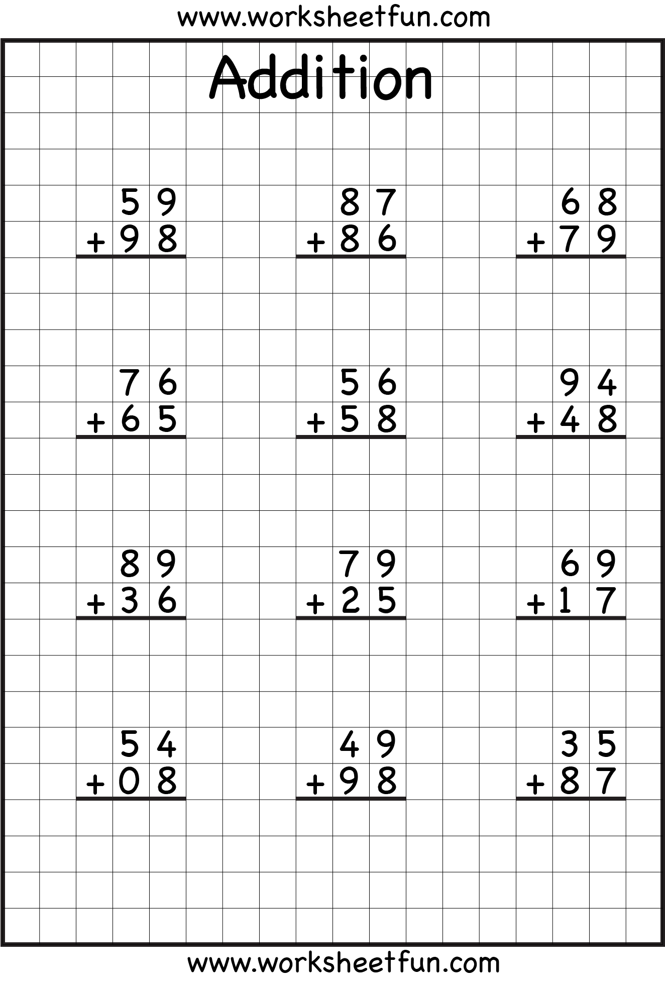 Addition 2 Digit Numbers Worksheet Printable Word Searches