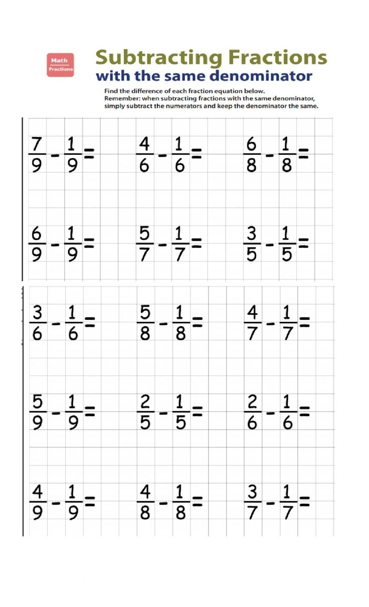Addition And Subtraction Of Fractions Worksheets Adding And
