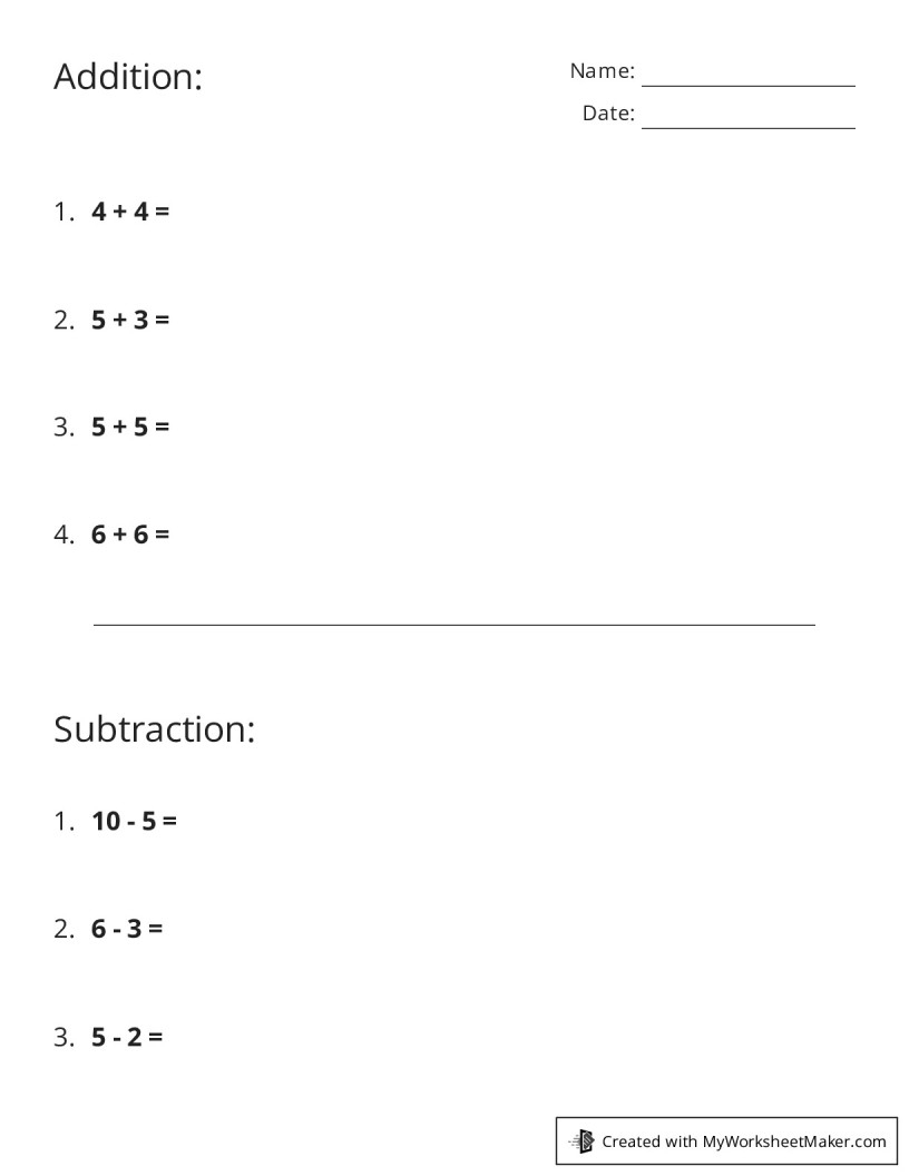 Addition My Worksheet Maker Create Your Own Worksheets