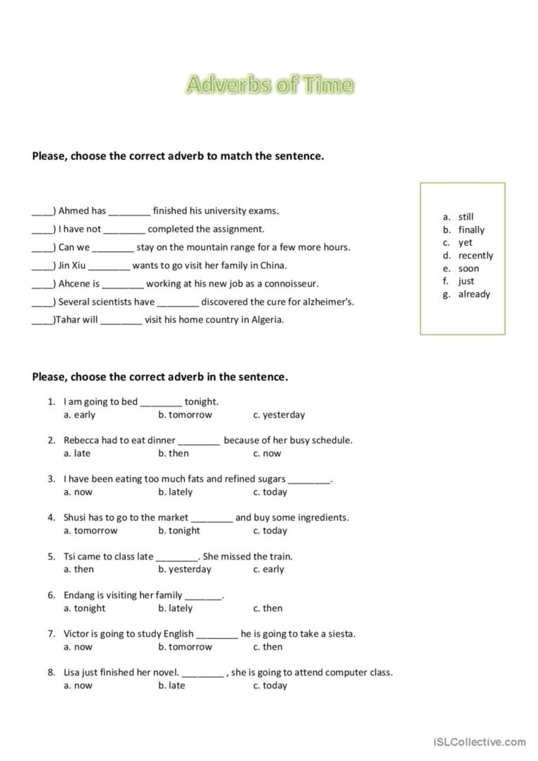 Adverb Of Place And Time Worksheet Live Worksheets Worksheets Library