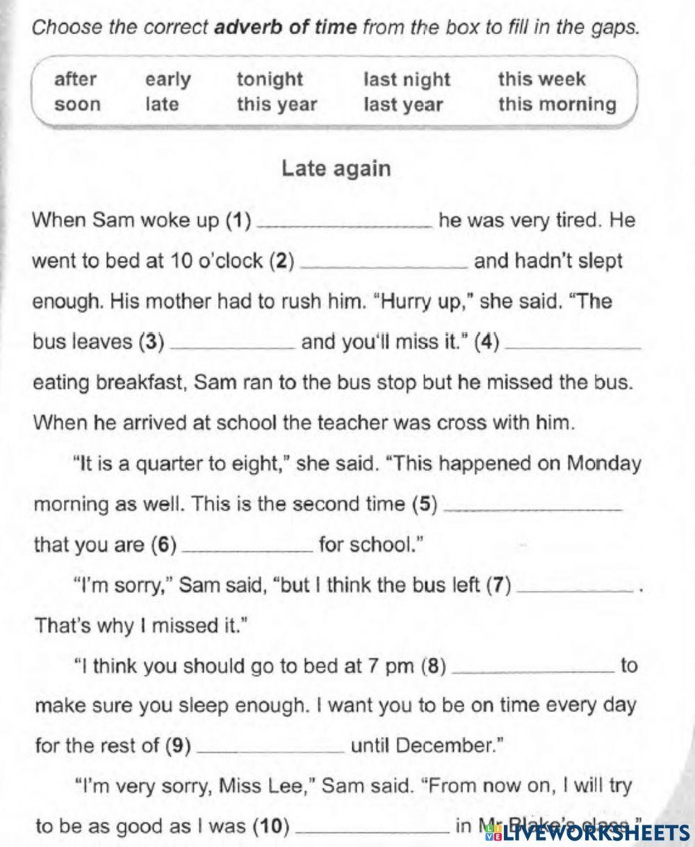 Adverbs Of Time Or Place Worksheet Live Worksheets Worksheets Library