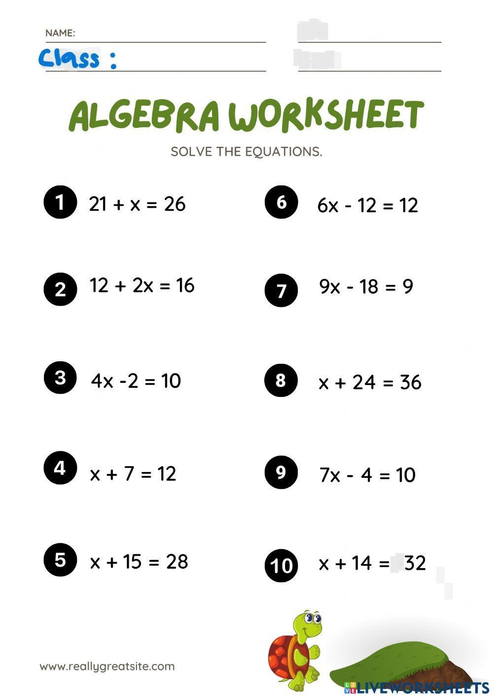 Algebra Online Exercise For Grade 6 Live Worksheets Worksheets Library