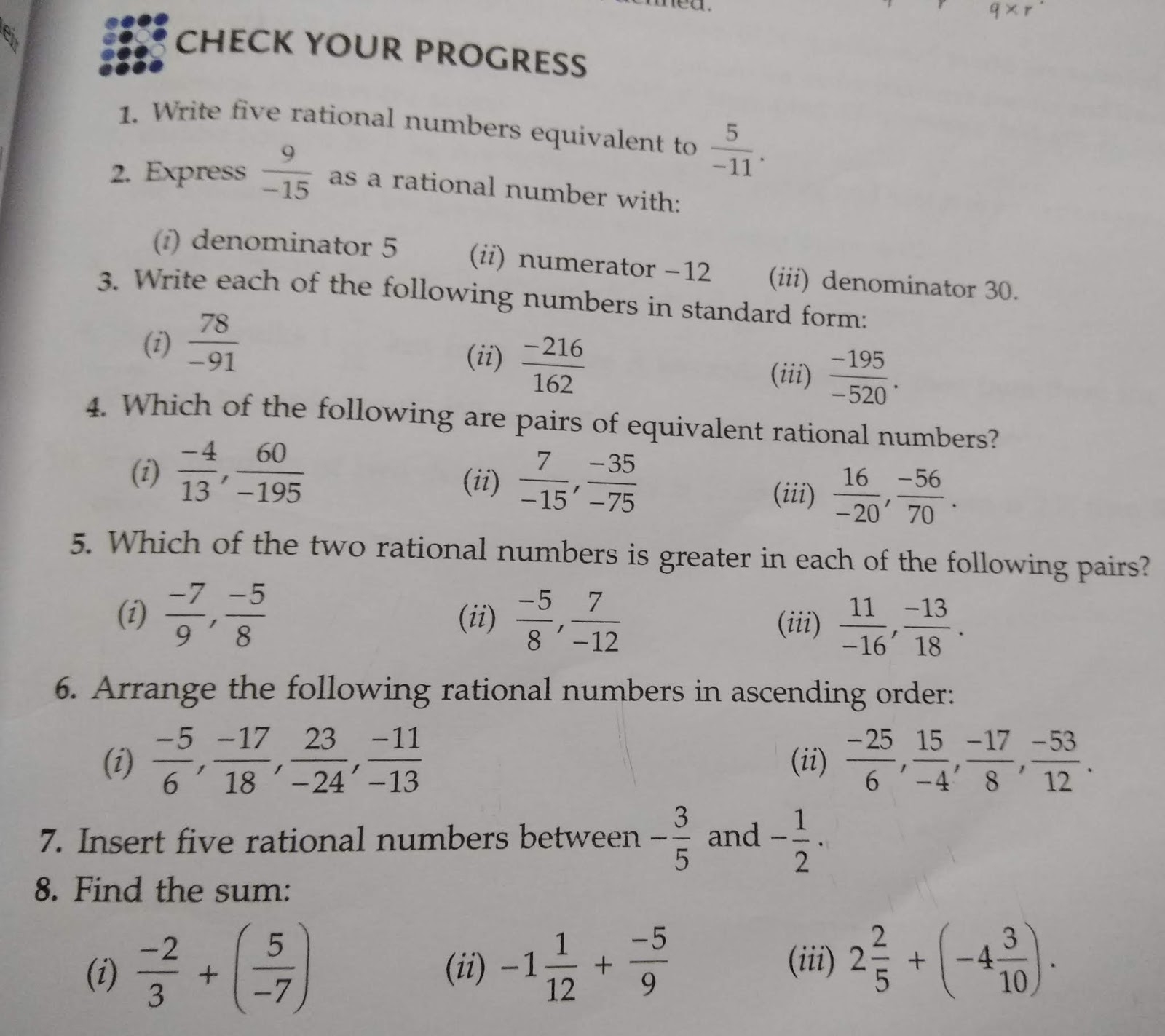 APS Golconda Priyanka Gupta CLASS 7 Worksheet On RATIONAL 