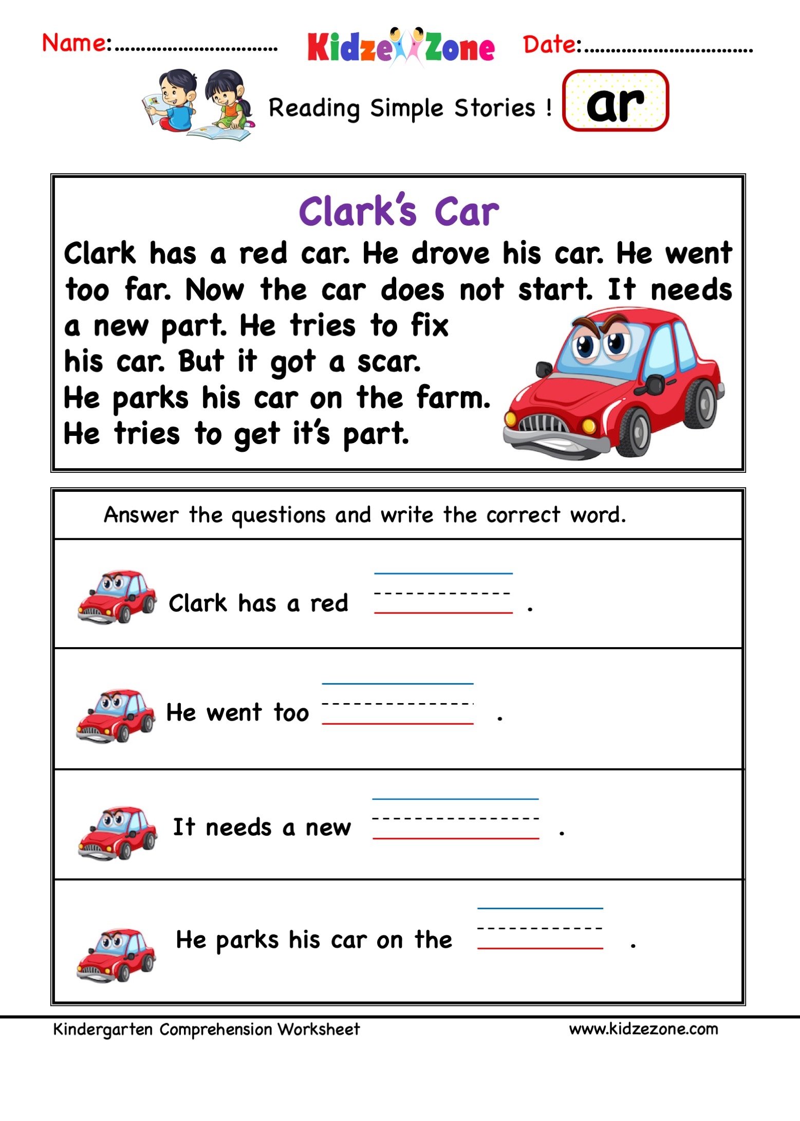 Ar Word Family Reading Comprehension
