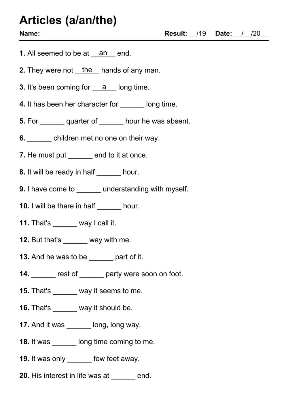 Articles Exercises With Answers Pdf 24 Articles Zero Article English