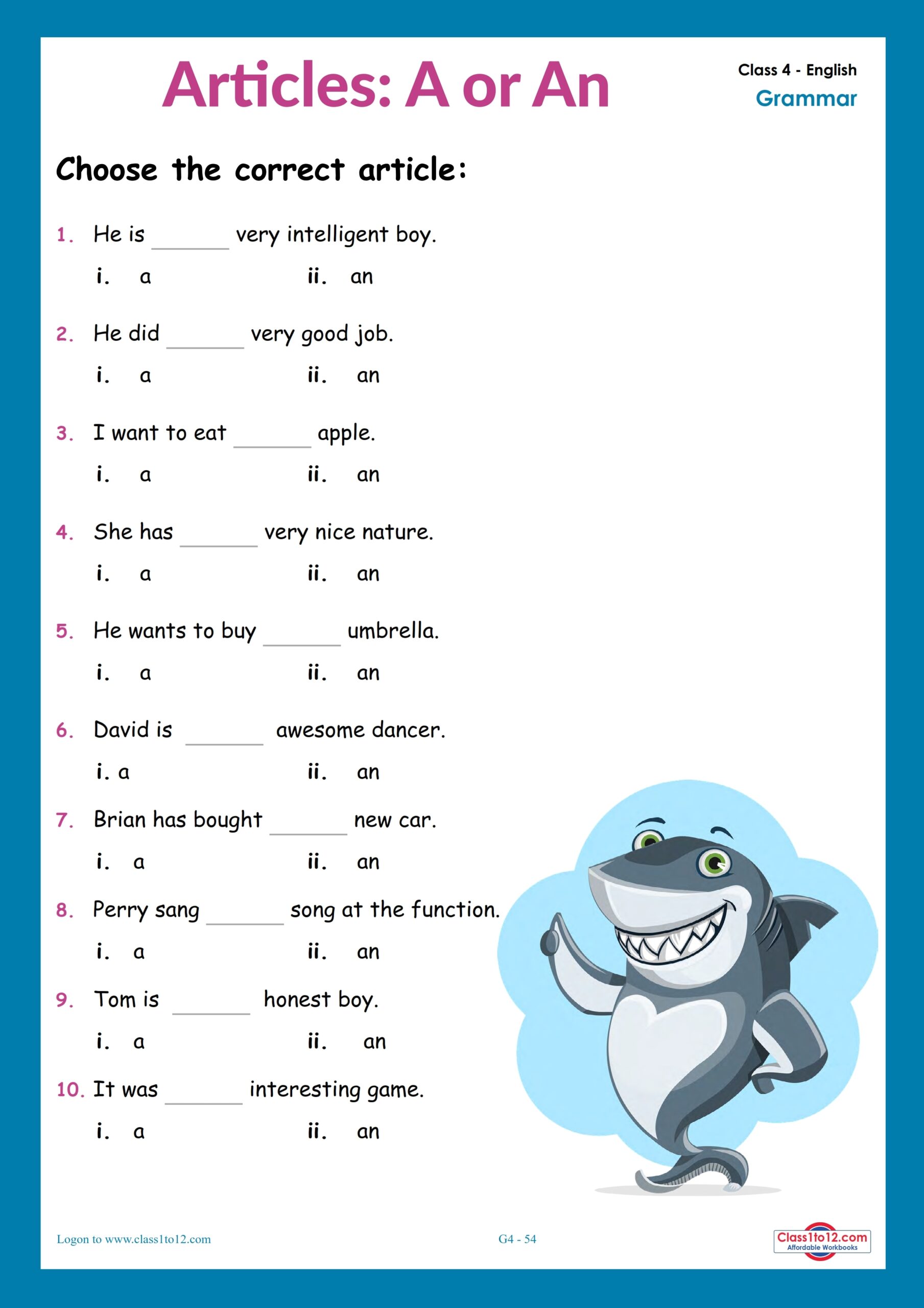 Articles Worksheet For Grade 4 With Answers Pdf Pdf Infoupdate