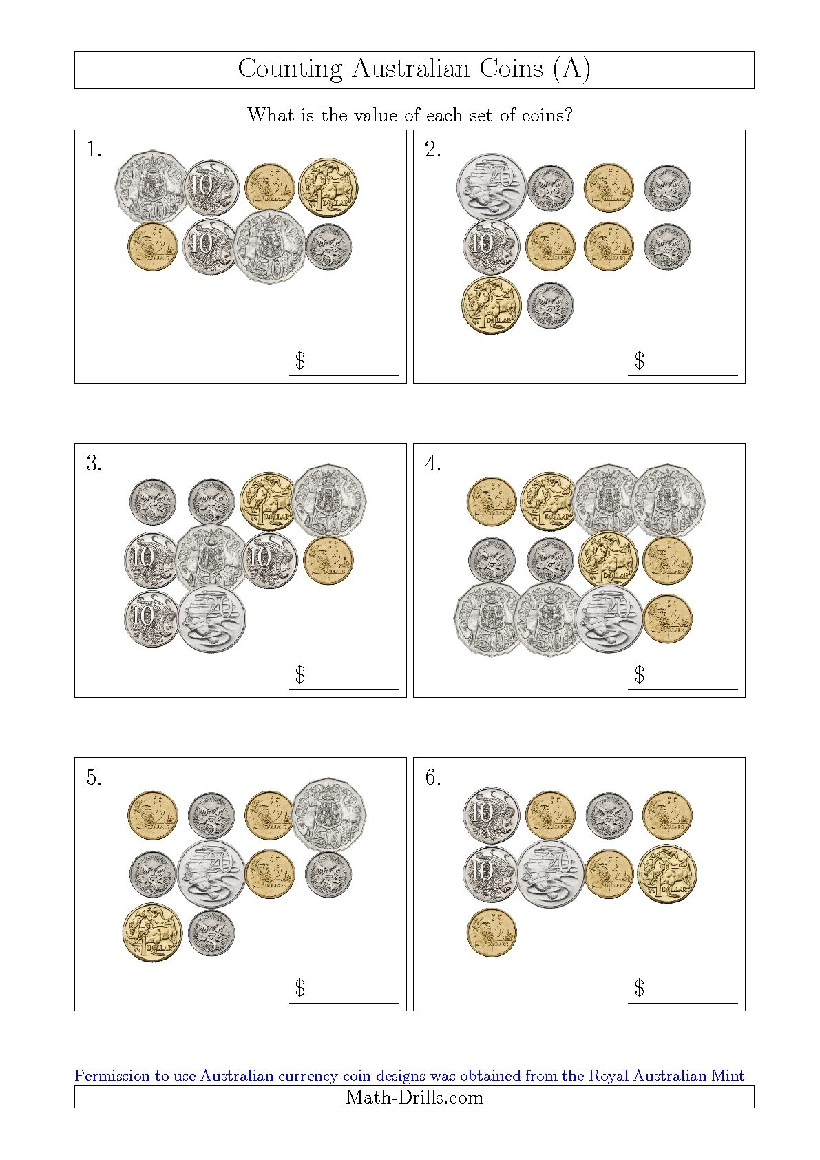 Australian Money Worksheets