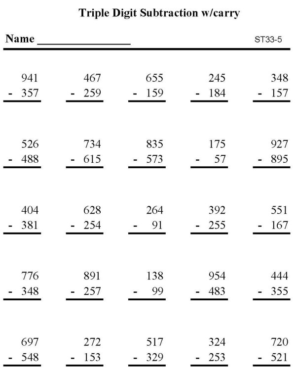 BlueBonkers Printable Subtraction Sheet Triple Digit Subtraction P5