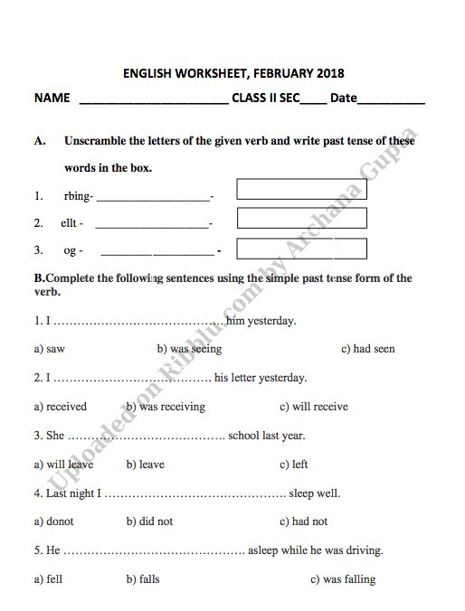 CBSE Class 2 English Worksheets English Grammar Worksheets English 