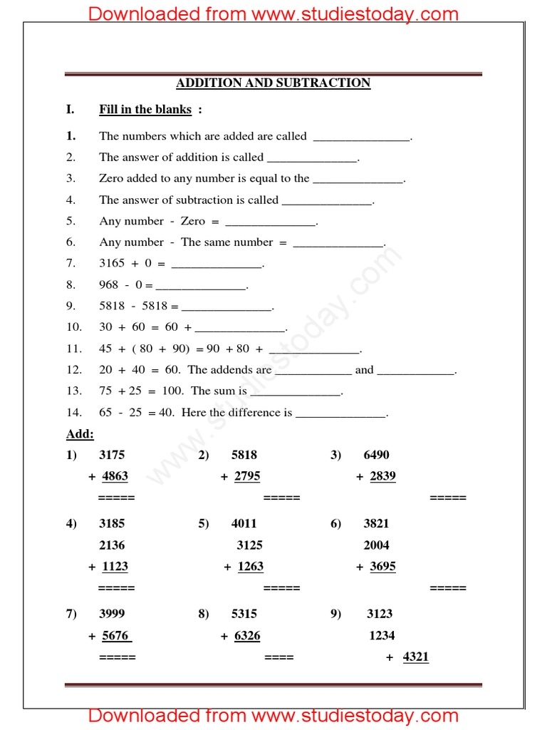 CBSE Class 3 Mathematics Addition Subtraction PDF PDF