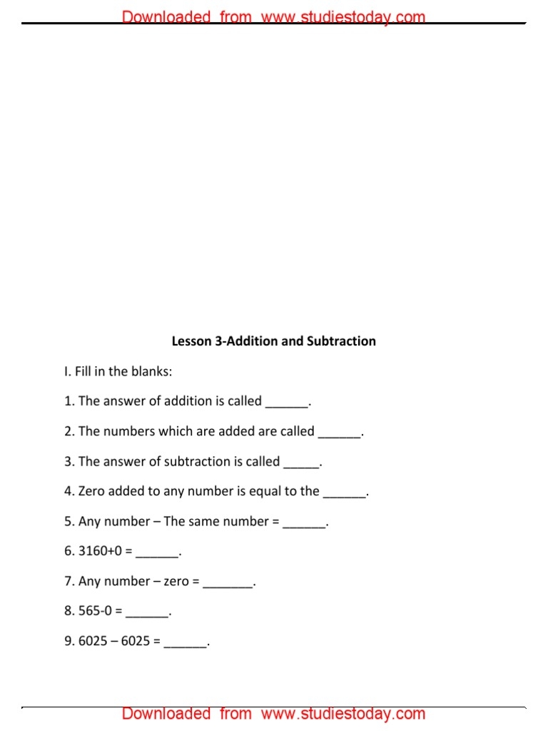 CBSE Class 3 Mathematics Worksheet 90 Addition And Subraction 