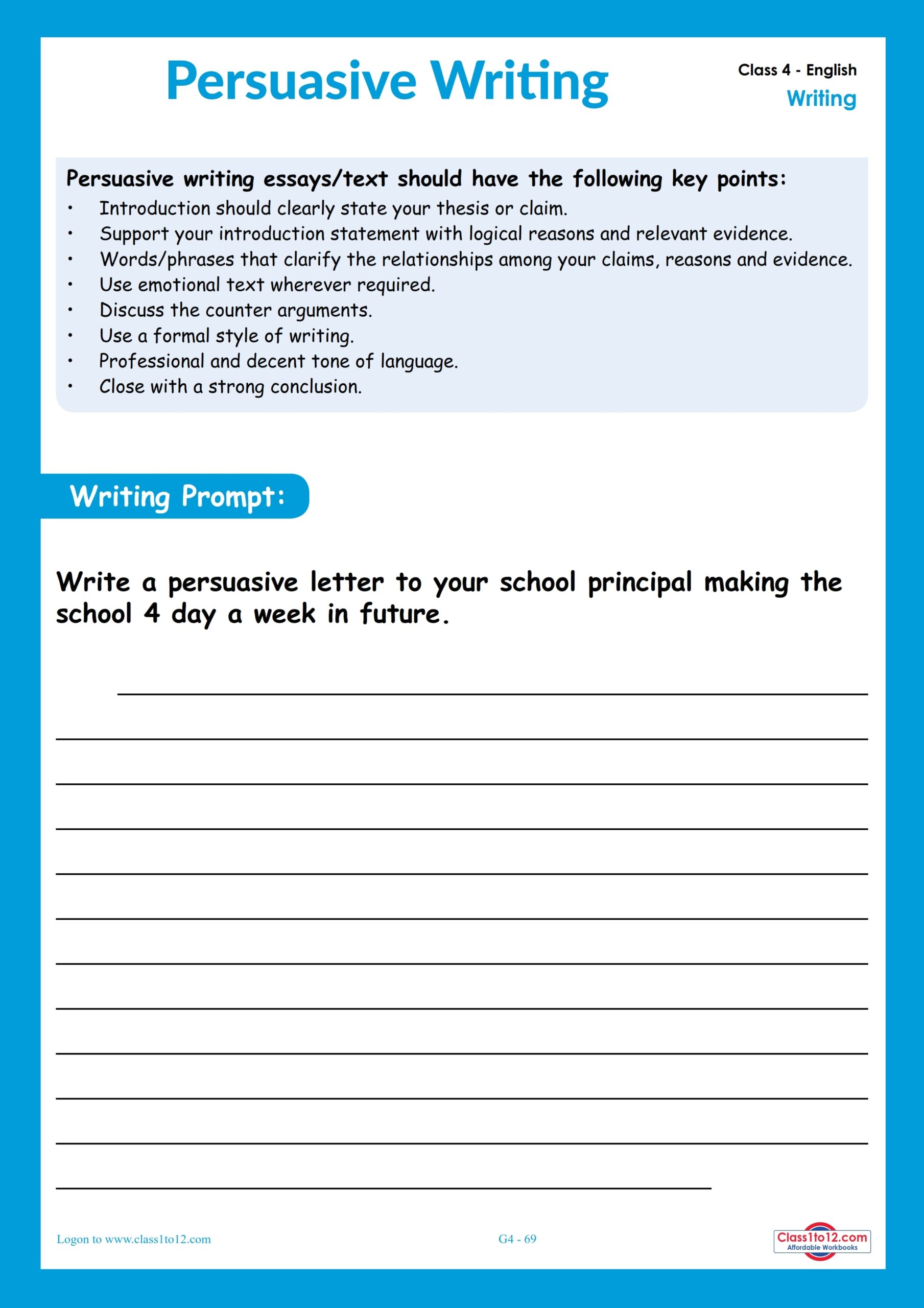 CBSE Class 4 English Writing Worksheet Class1to12
