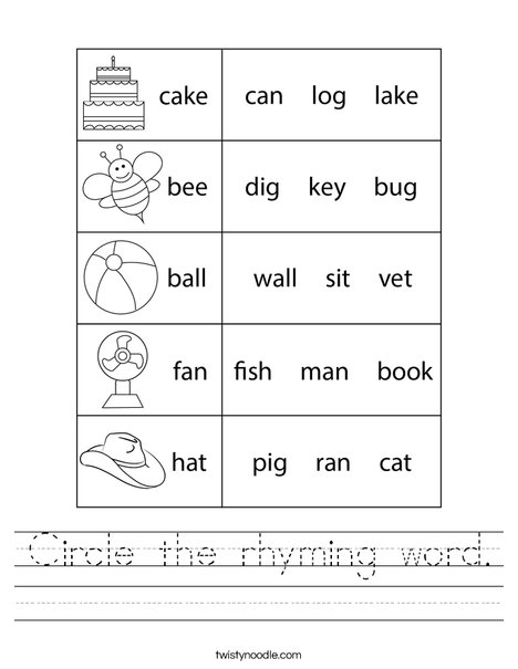 Circle The Rhyming Word Worksheet Twisty Noodle Worksheets Library