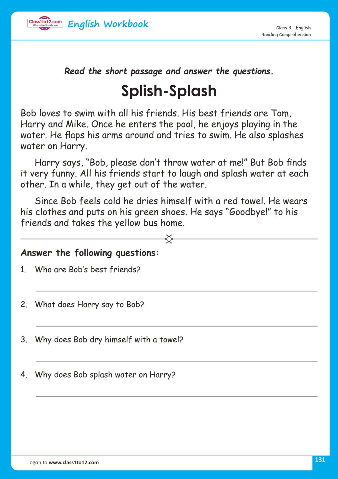 Reading Comprehension For Class 3 - Free Printable Worksheets