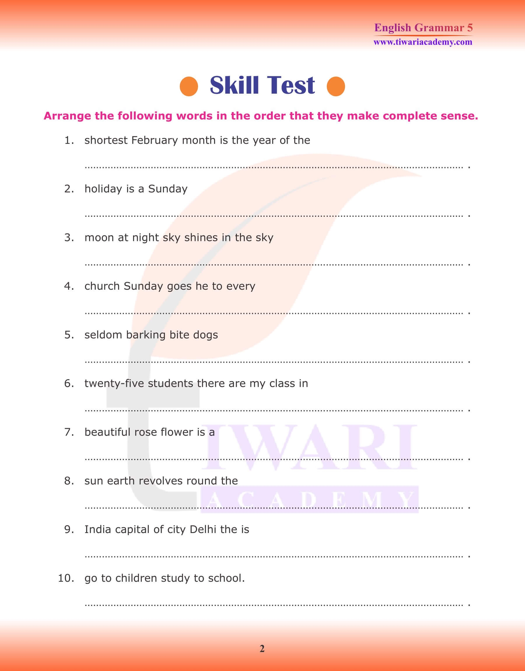 Class 5 English Worksheetenglish Grammar Worksheet For Class