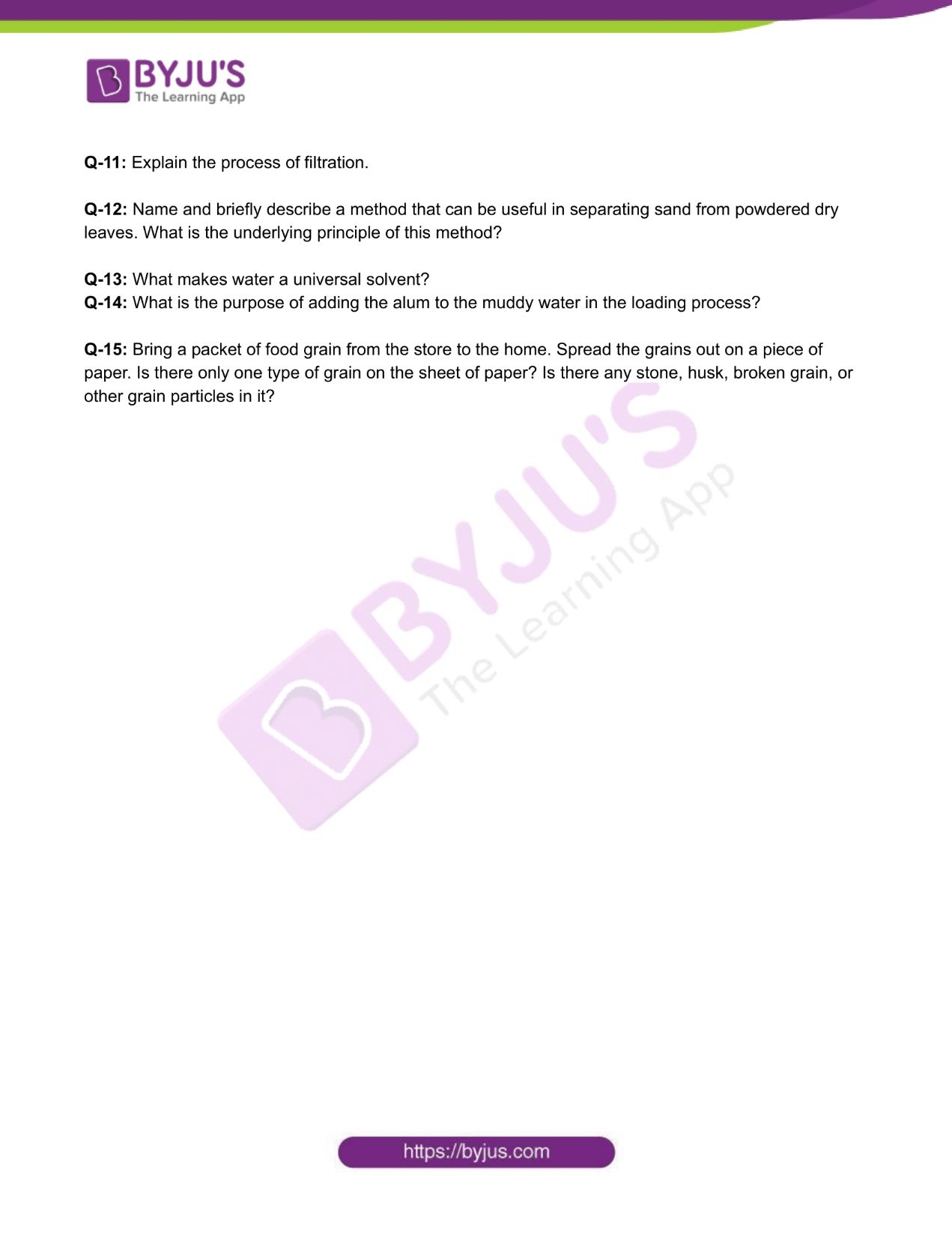 Class 6 Chemistry Worksheet On Chapter 5 Separation Of Substances Set 3