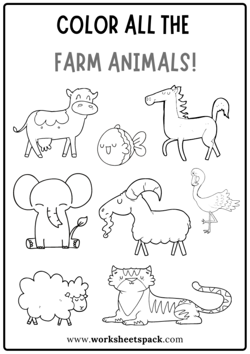 Color All The Farm Animals Worksheet Free Farm Animals Coloring 
