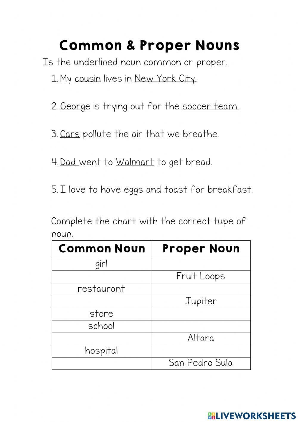Common And Proper Nouns Exercise For 3rd Grade Live Worksheets