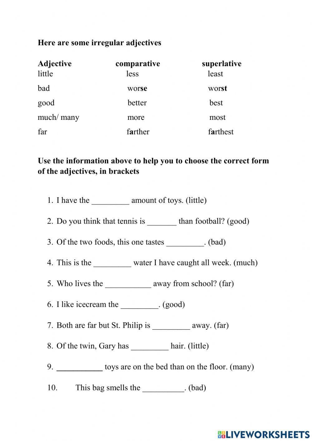 Comparative And Superlative Adjectives With Irregular Adjectives 