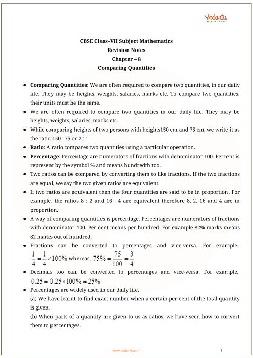 Comparing Quantities Class 7 Worksheet