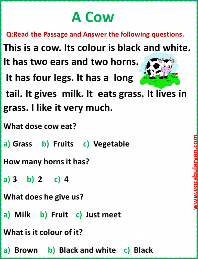 Comprehension Worksheet For Grade 1 VocabularyAN