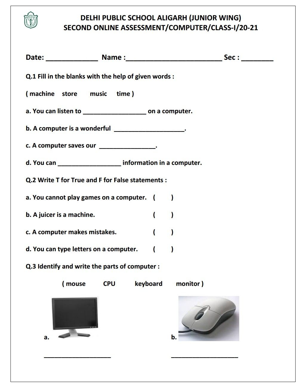 Computer Basics For Class 1