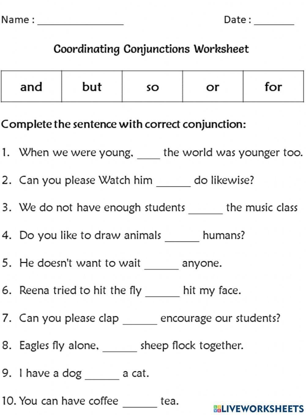 Conjunction Grade 4 Vpgamer101 Live Worksheets Worksheets Library